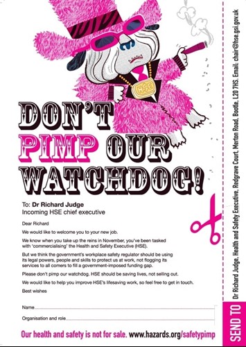 'Don't pimp our watchdog' campaign in 2014 urged people to write to HSE's chief executive to protest against its commercial direction. Graphic by Ned Jolliffe