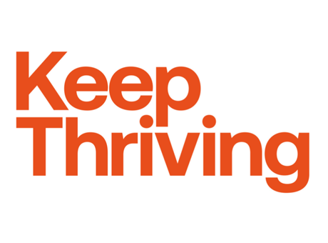 Stacked orange text that reads keep thriving