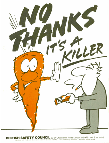 'Charlie carrot' says no to smoking: Poster image from British Safety Council's archive
