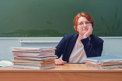 Sad depressed stressed school teacher