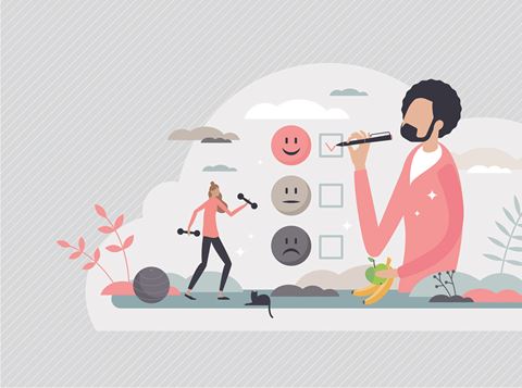 Wellbeing tick box image of happiness scale.