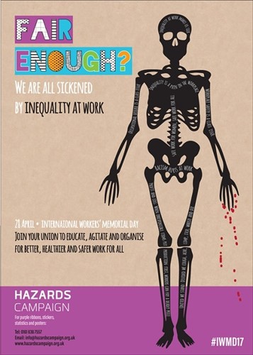 Hazards poster, International Workers Memorial Day 2017. Graphic by Cath Ager