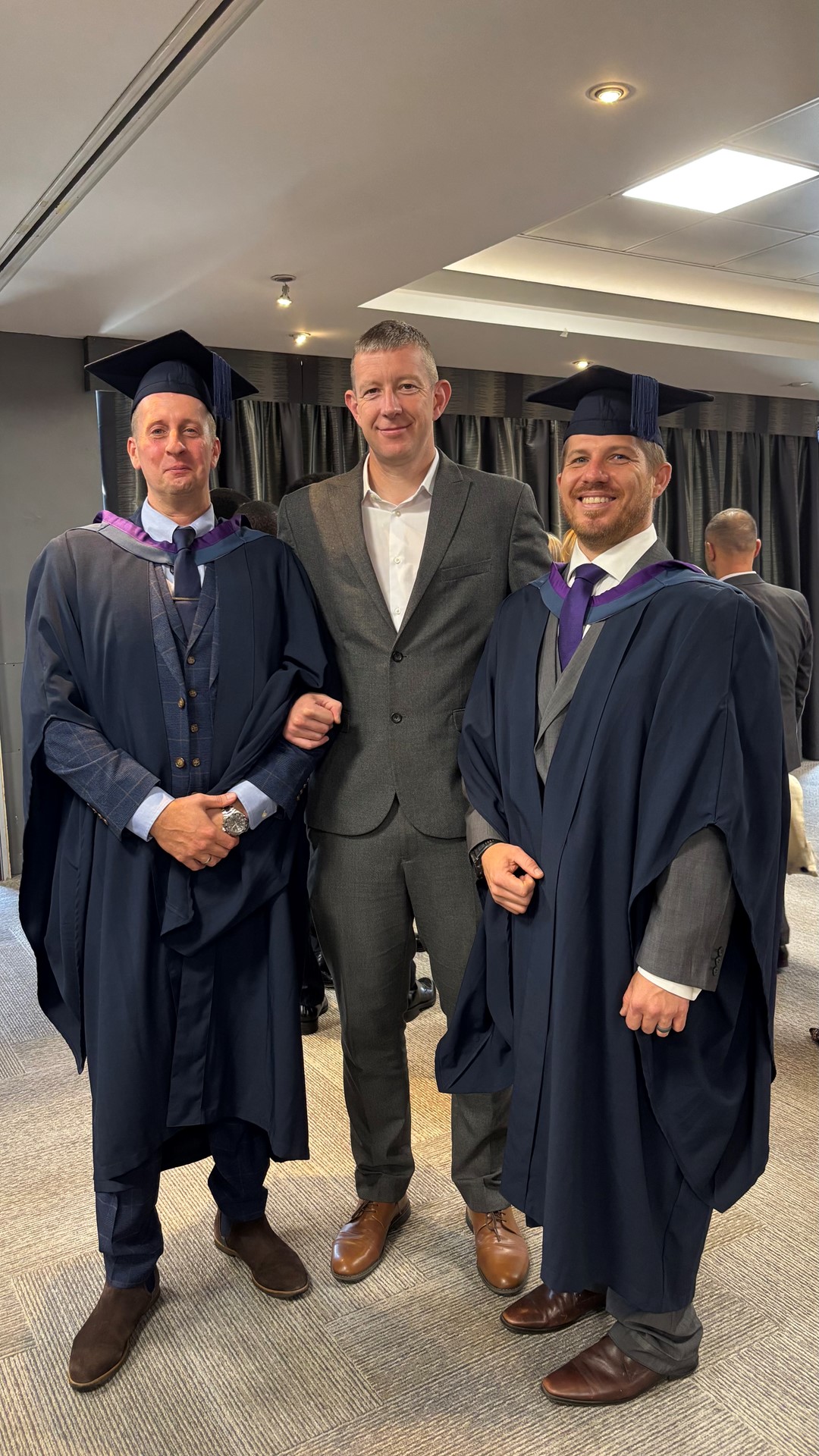 Graham Salter (left), David Burton (middle), and Johan Kemp (right) at the 2025 NEBOSH graduation ceremony